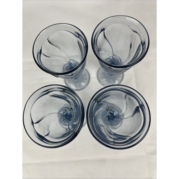 Noritake Sweet Swirl Wine Glasses Goblet Light Blue Vintage - Picture 4 of 6